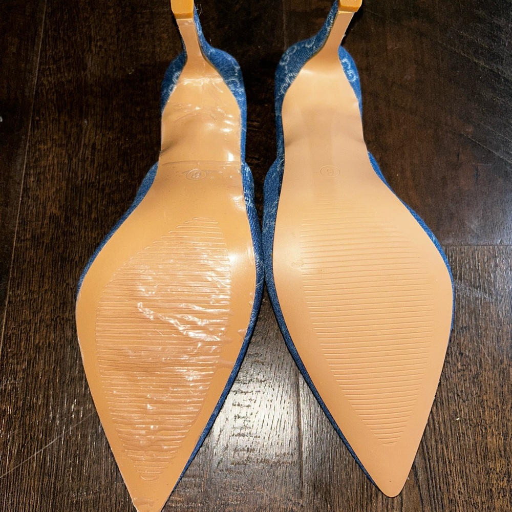 EGO Blue Denim Pointed Toe High Heel Mules - Picture 7 of 7